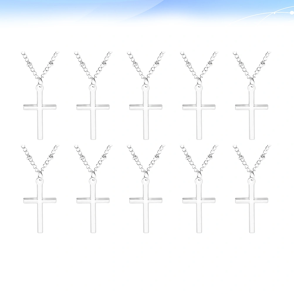 10 Pcs Vintage Jesus Cross DIY Hanging Pendant Necklace Christian Cross Chain Decorations Jewelry Necklace Ornaments for Women Men Couple (Silver)
