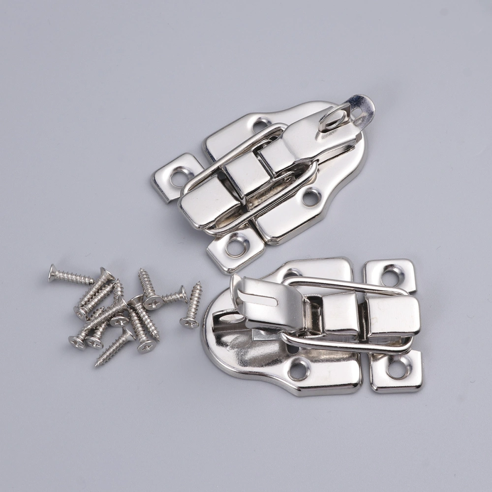 2pcs Gift Box Latches Jewelry Box Packing Buckle Antique Wooden Lock Iron Latch Hook Locks with Keyhole (Silver)