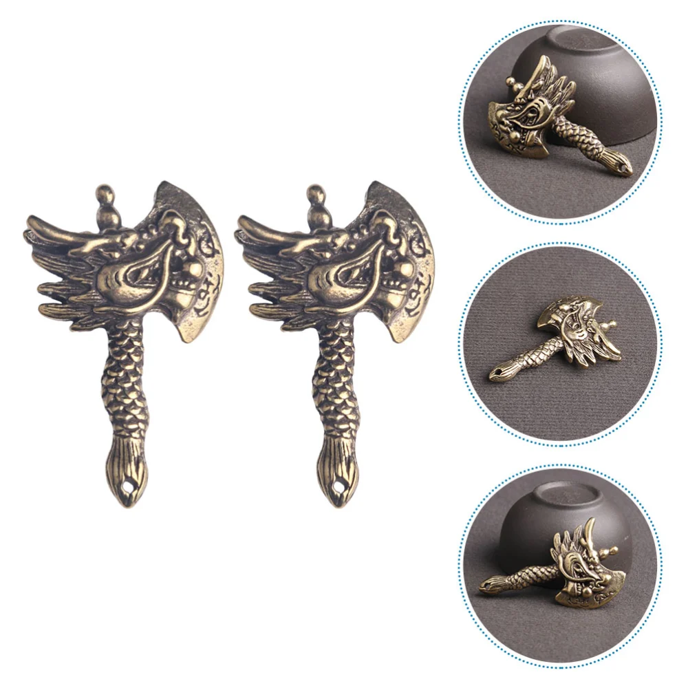 2Pcs Retro Craft Axe Shaped DIY Adornments Brass Pendants Keychain Pendants