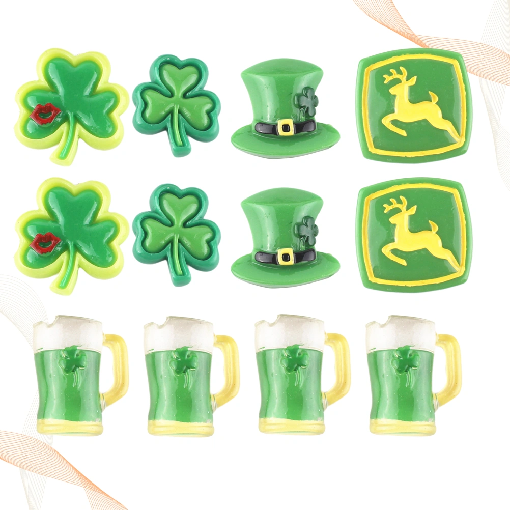 30PCS St Patrick's Day DIY Resin Clover Phone Case Decor 3D Shamrock Ornament Craft Accessories