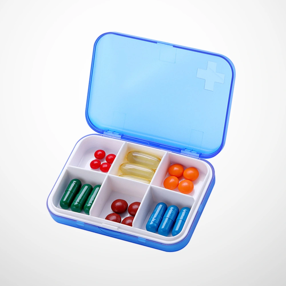 2pcs Multifunction Pill Storage Box 6 Compartments Pill Organizer Portable Medicine Case (Blue)