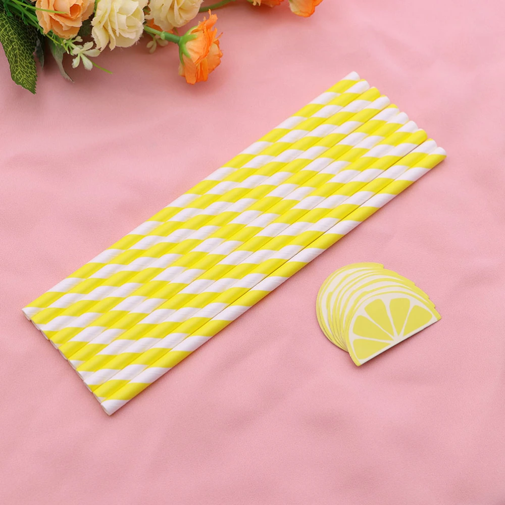 30pcs Hawaii Lemon Party Straws Fruit Paper Straws Party Supplies for Drinking