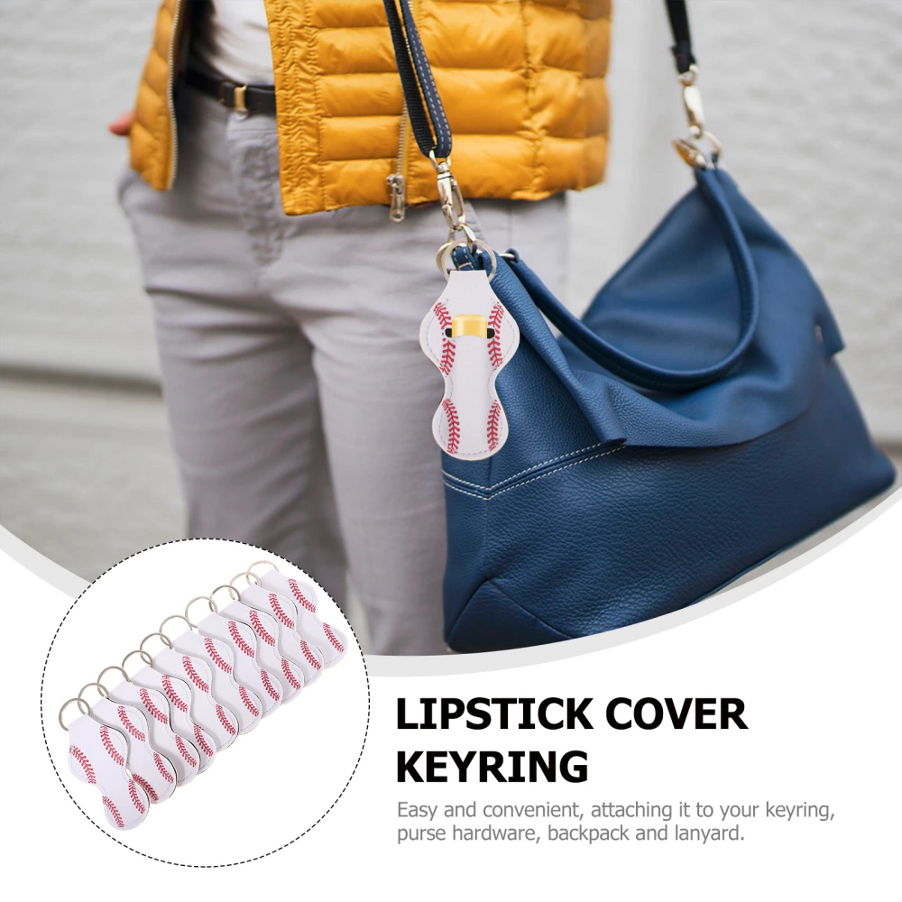 10Pcs Neoprene Keychains Creative Lipstick Balm Cover Key Rings Handbag Hanging Pendants (White Baseball Styling)