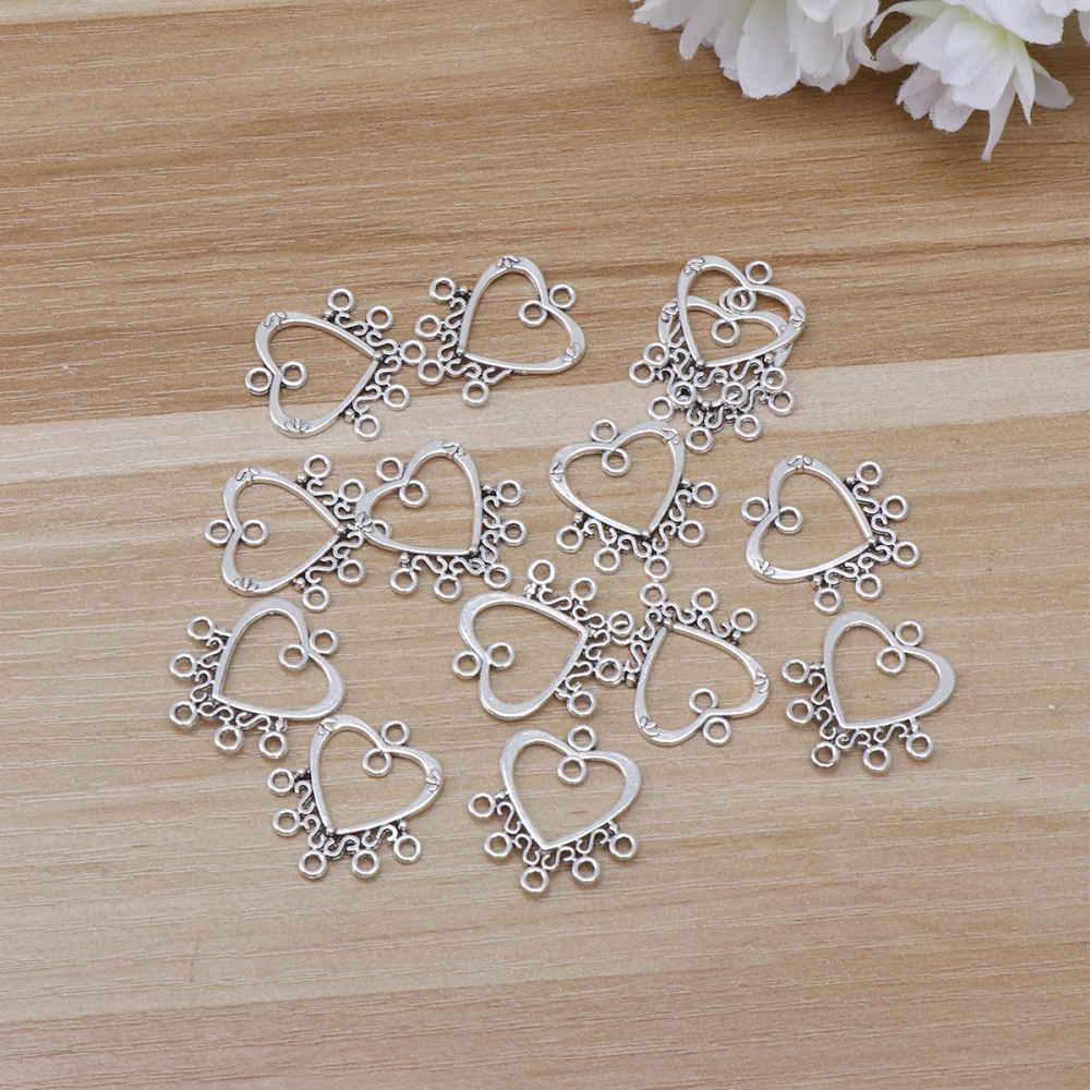 40pcs Ancient Silver Heart Shaped Pendant Funny Handmade Alloy Connector DIY Craft Pendant Fashion Creative Pendant Charm