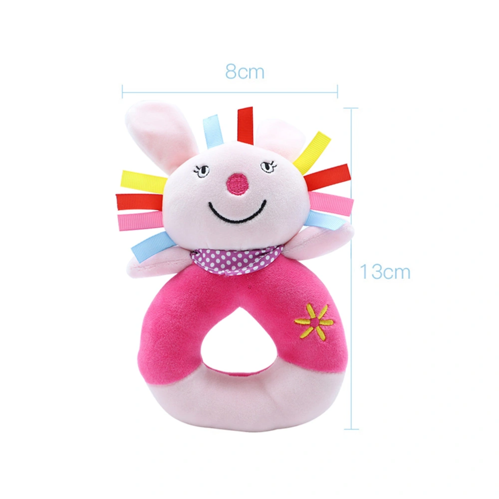 Infant Pink Rabbit Hand Rattle Cartoon Animals Grasping Ring Stuffed Doll Toys for Baby