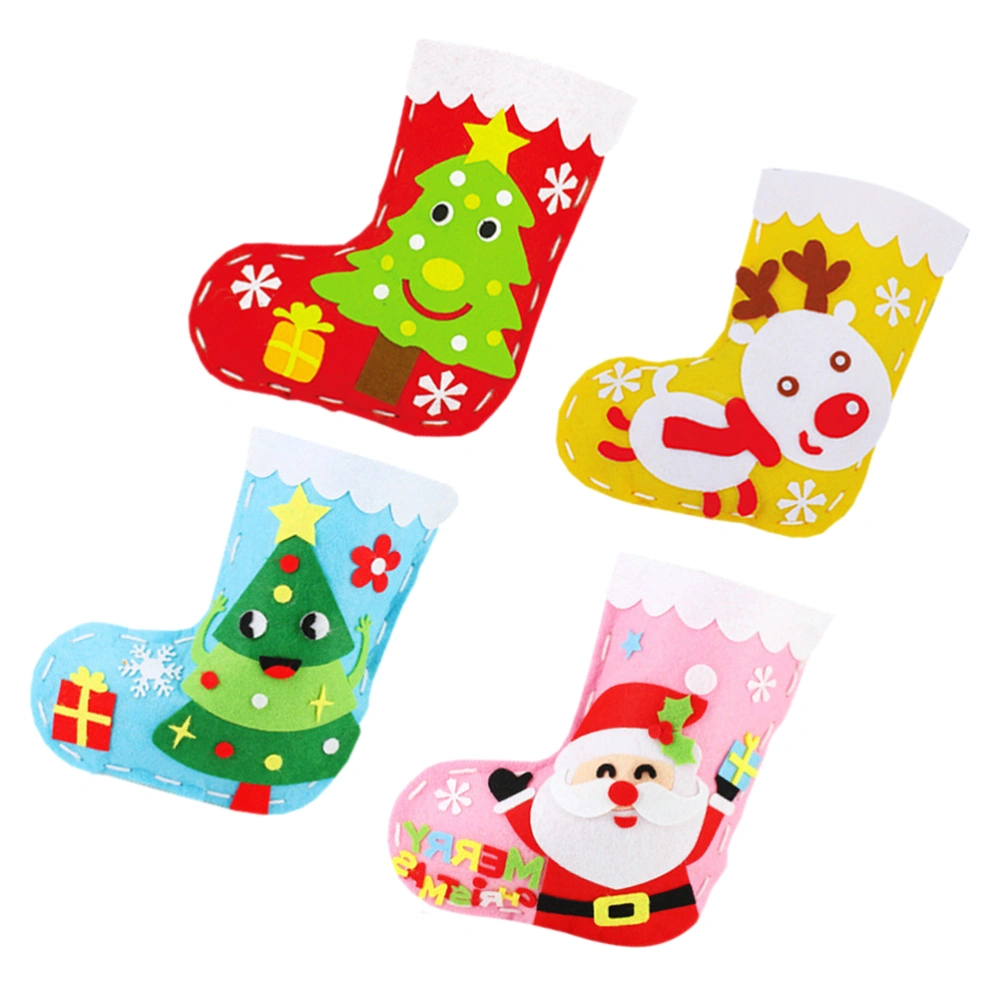 4Pcs Christmas Children Handmade Educational Production DIY Non-wove Christmas Socks Material Package