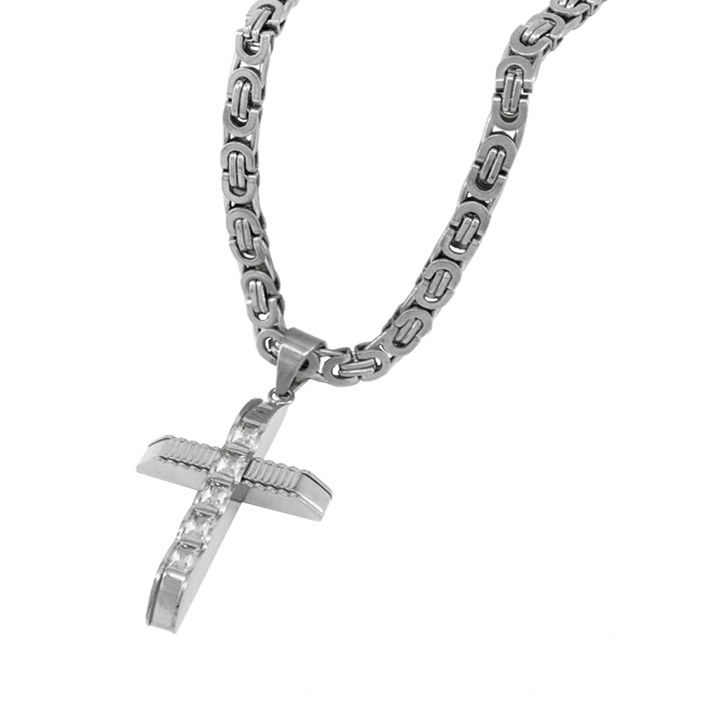 Cross Necklace Rhinestone Titanium Steel Decorative Necklace Pendant Gift for Man (Silver)