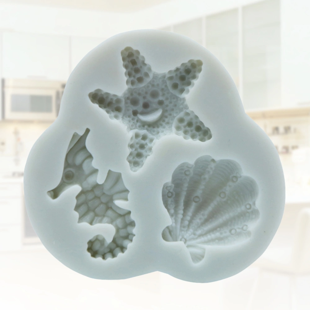 1pc 3D Silicone Cake Mold Sea Animal Shape Seastar Seahorse Shells Chocolate Candy Fondant Mold Kitchen Baking Tool (Grey)