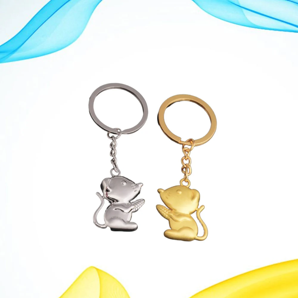 1 Pair Mini Keychain Accessories Creative Year of the Rat Keyring Key Holder Ring Decoration Gift Hanging Ornament (Style 1)