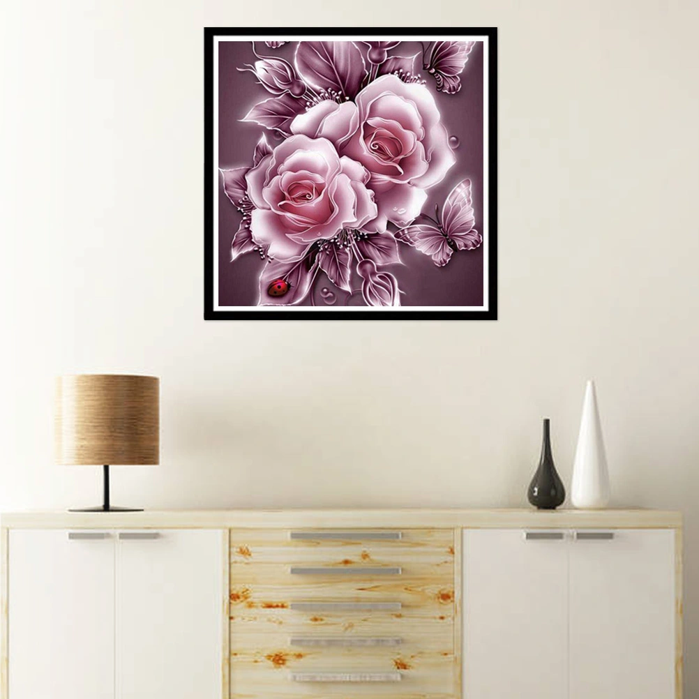 5D DIY Unframed Diamond Embroidery Painting of Pink Flower Handmade Cross Stitch Printing Craft Kits