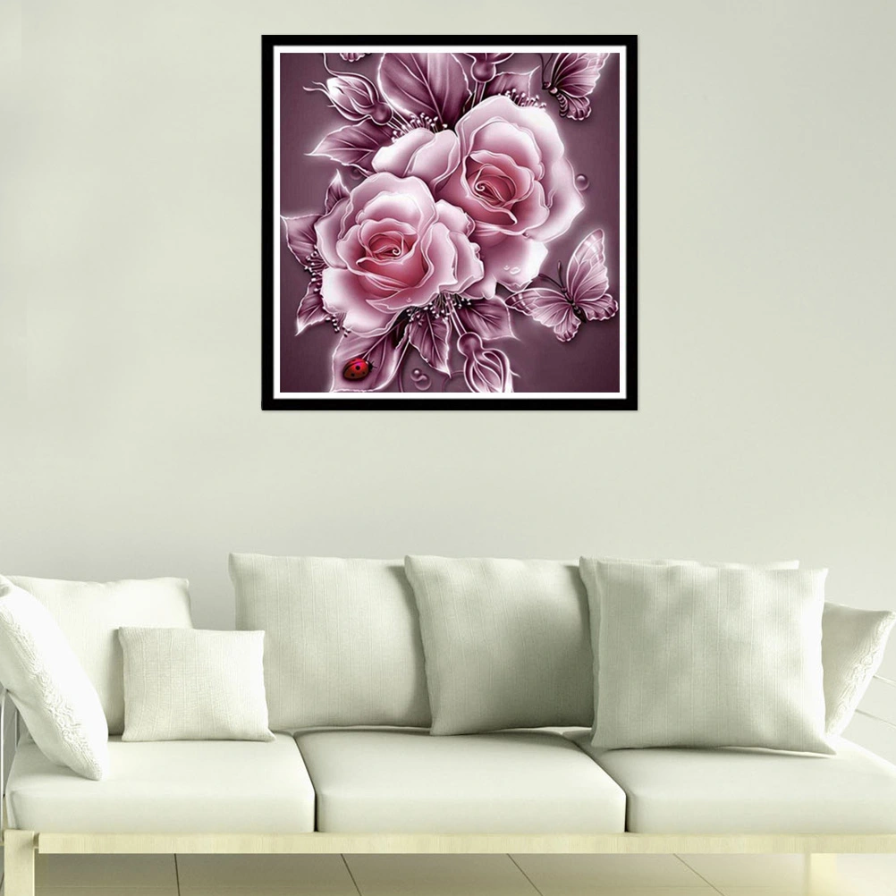 5D DIY Unframed Diamond Embroidery Painting of Pink Flower Handmade Cross Stitch Printing Craft Kits