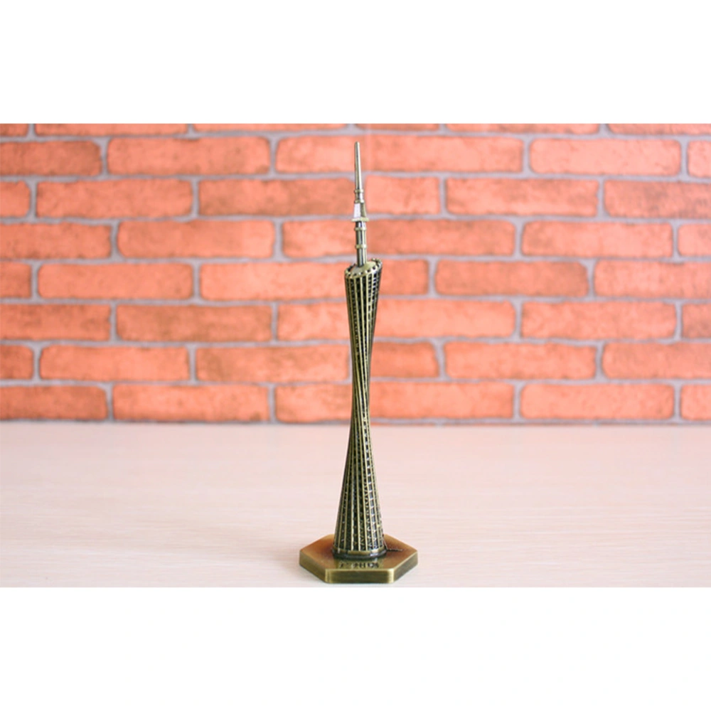 Simple China Canton Tower Model Decoration Metal Ornament Crafts Skyscraper Creative Guangzhou Tower Home Decoration Photography Props Handicrafts Miniatures (Bronze)