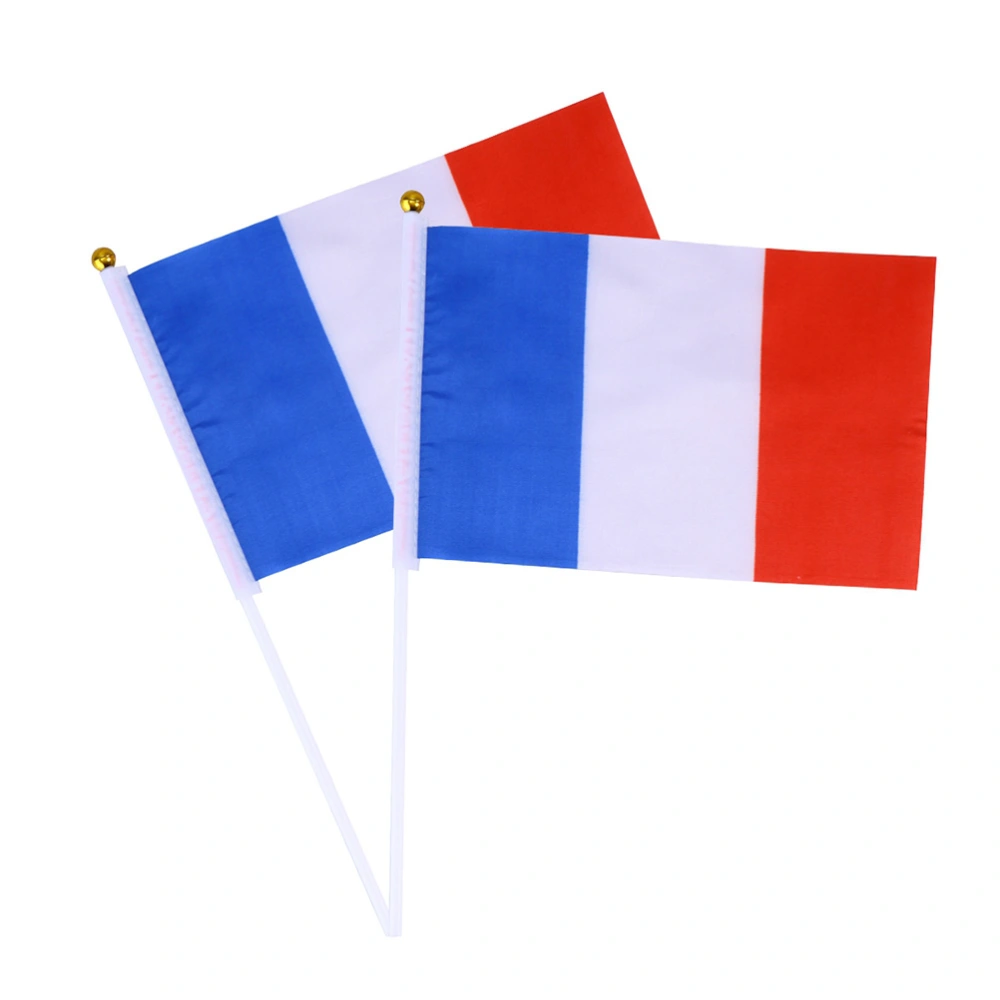 20pcs France Hand Held Flags Mini French National Country Hand Flag 14x21cm (Gold Ball White Stick)