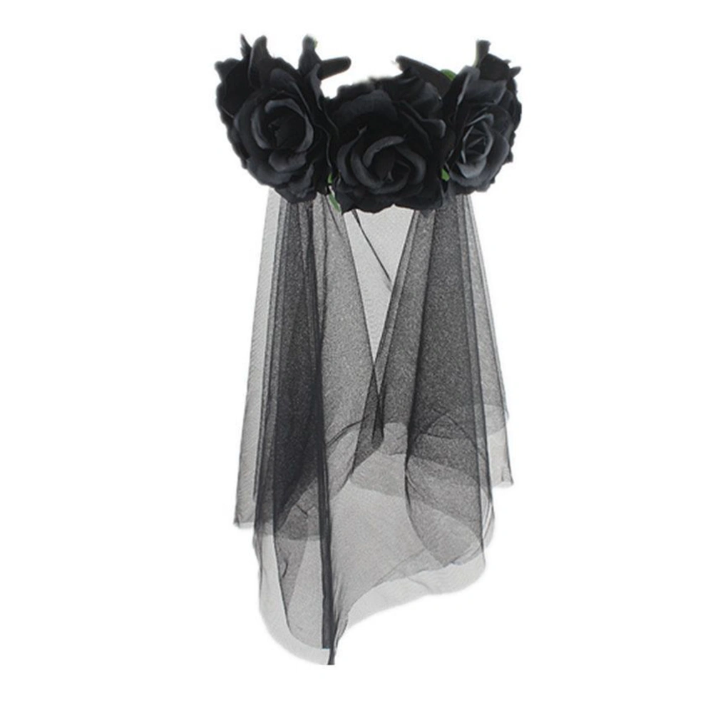 Halloween Rose Decor Veil Makeup Veil for Festival Carnival Party (Black Pattern)