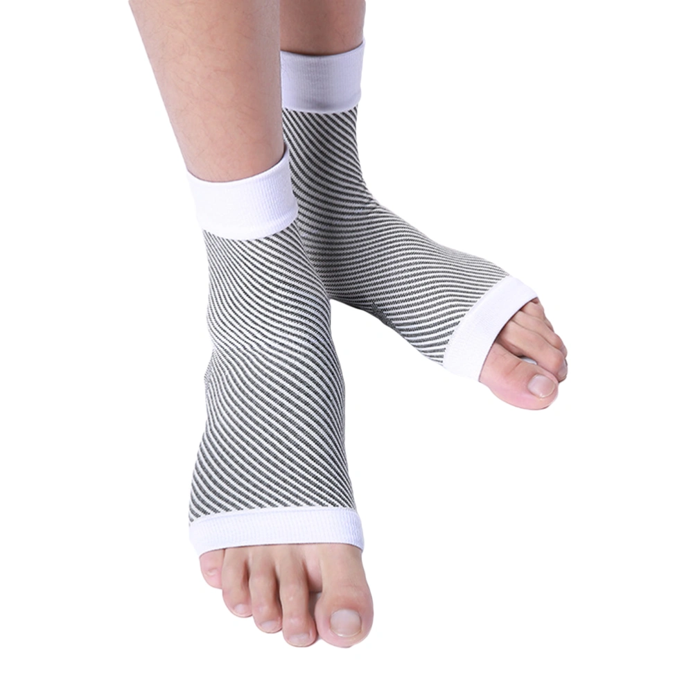 2 Pairs Compression Foot Sleeve Socks Elastic Breathable Socks for Plantar Fasciitis Ankle Support Heel Pain Everyday Use Size L/XL (White)