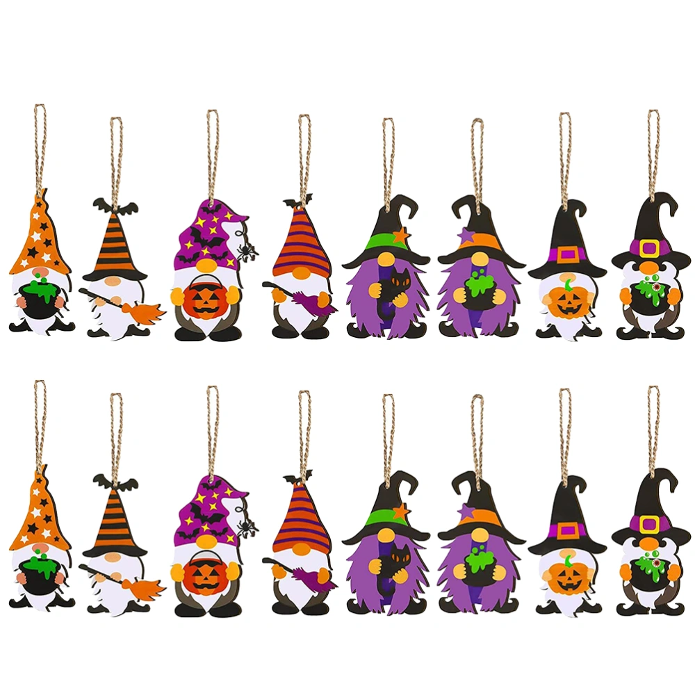 16pcs Creative Halloween Wooden Pendant Gnome Wood Halloween Hanging Decor