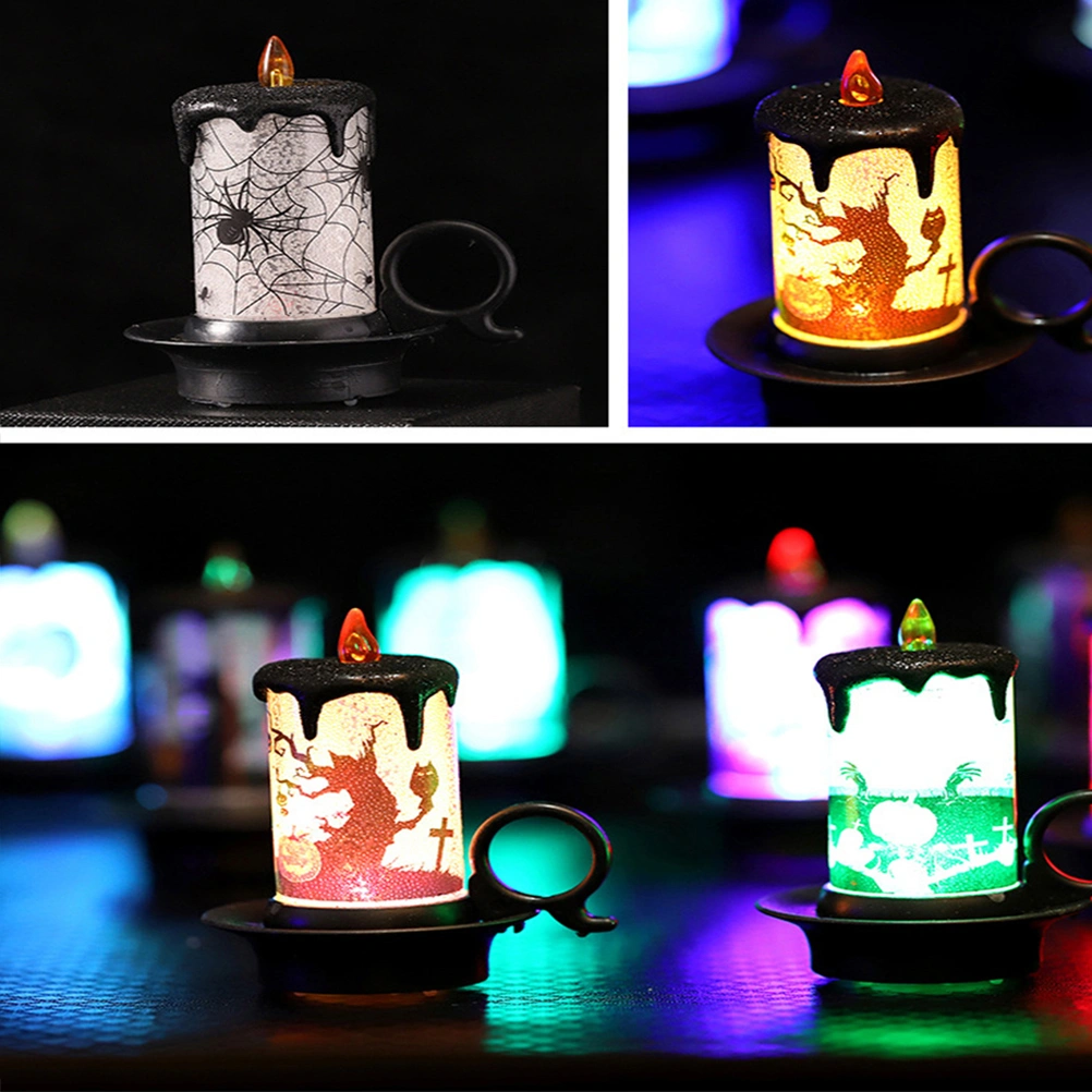 2Pcs Colorful LED Candle Light Portable Skull Pumpkin Night Lamp Decorative Candle Lantern for Halloween Party Random Pattern