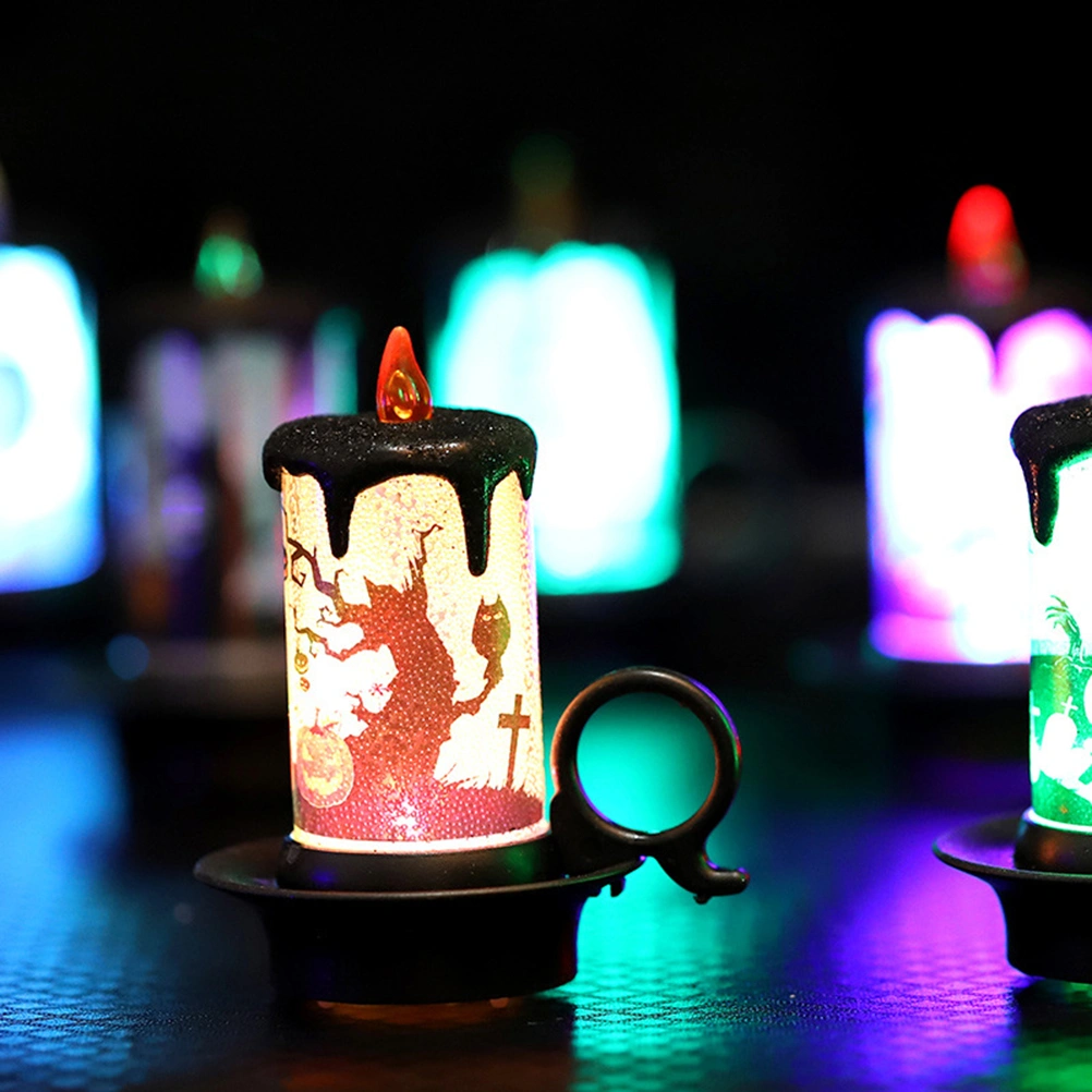 2Pcs Colorful LED Candle Light Portable Skull Pumpkin Night Lamp Decorative Candle Lantern for Halloween Party Random Pattern