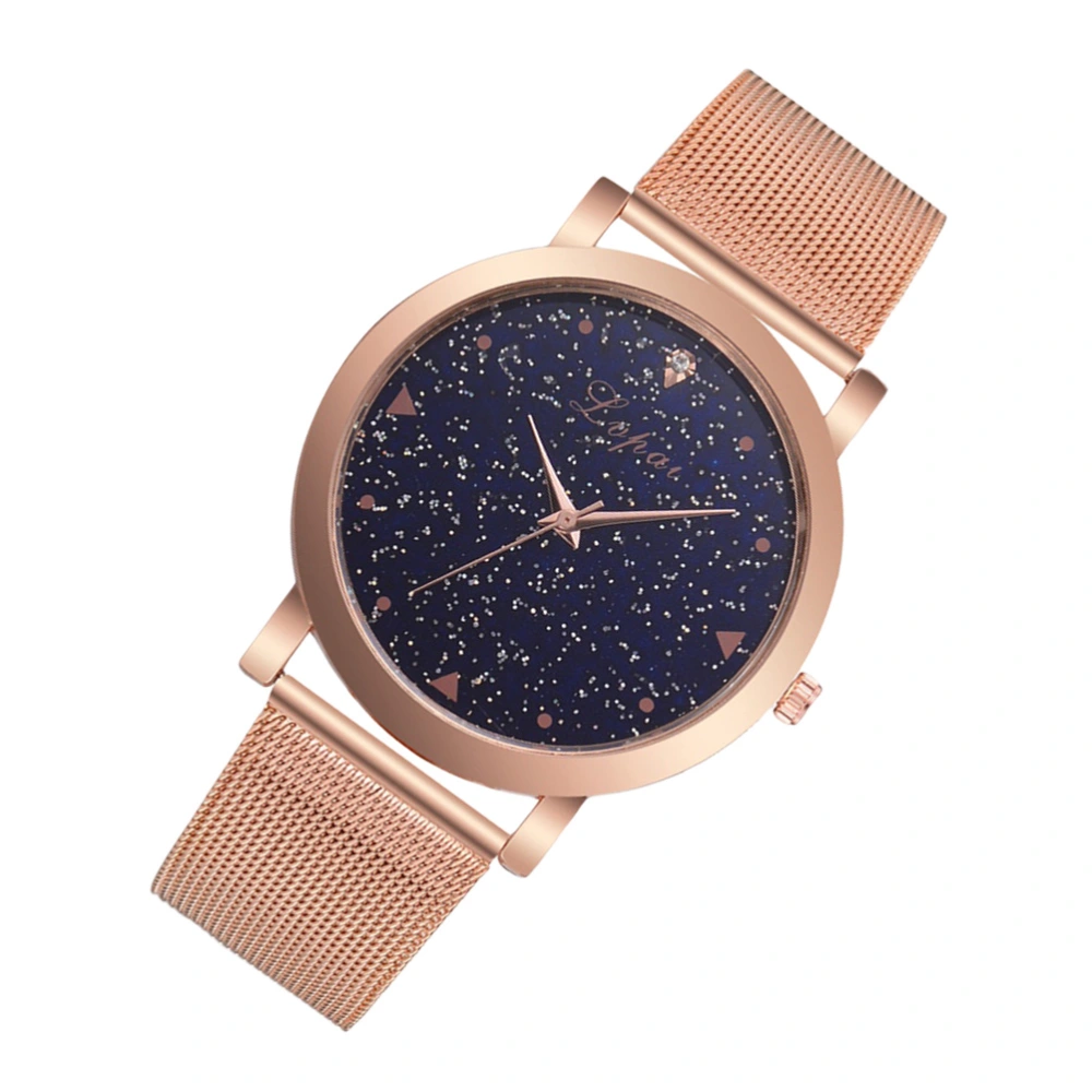 Women Elegant Leather Belt Quartz Wrist Watch Petite Starry Sky Analog Dress Watch Clothing Accessories (Rosy Gold)