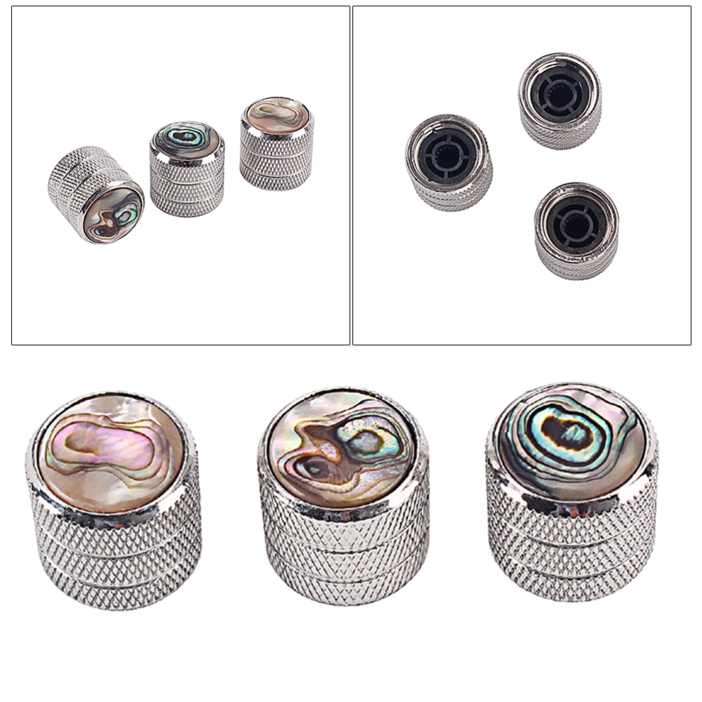 3 Pcs Metal GD230 Volume Tone Control Metal Knob with Colorful and Shell for Guitar Bass (Silver)