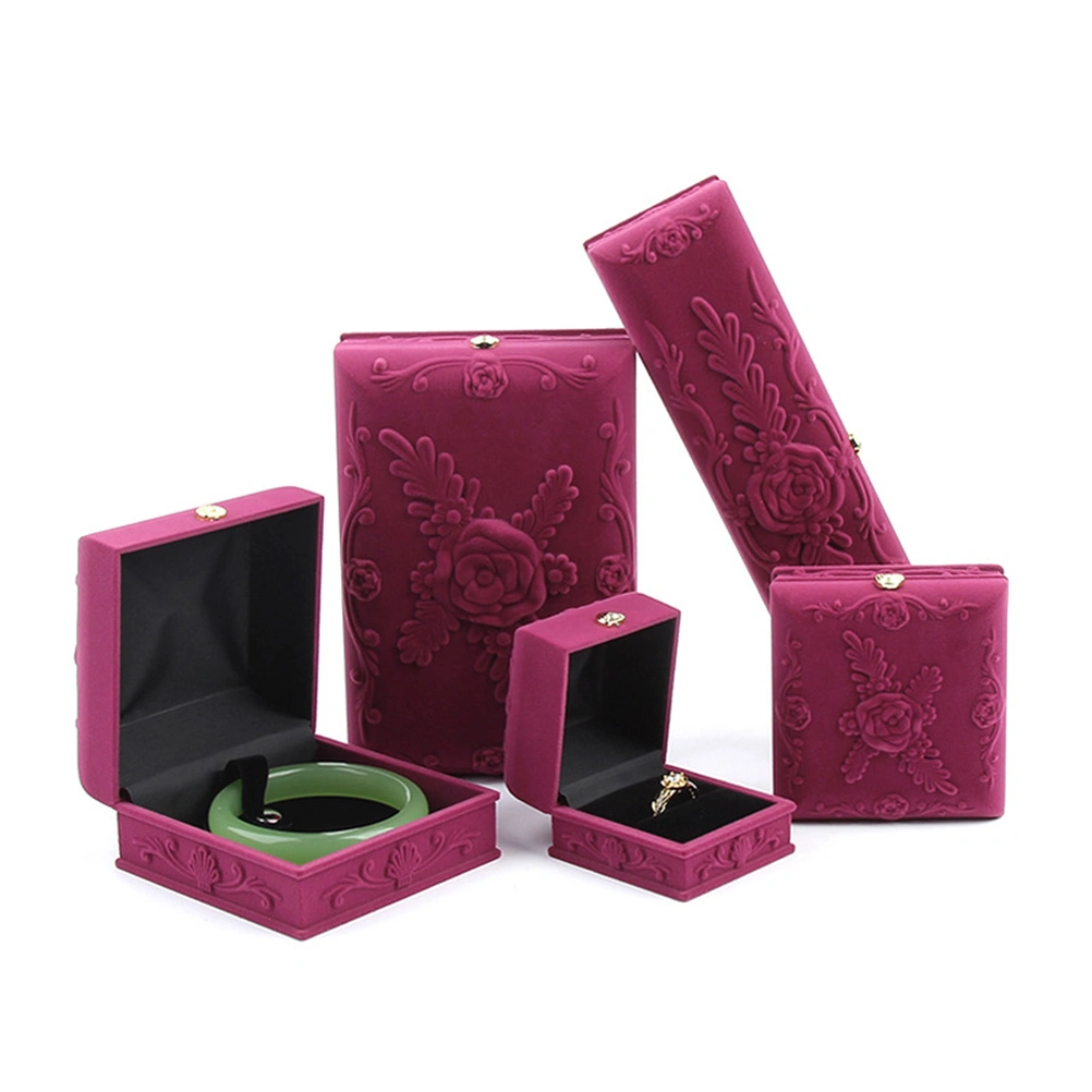 Flocking Jewelry Box Embossed Rose Delicate Pendant Organizer Jewel Case Gift Box