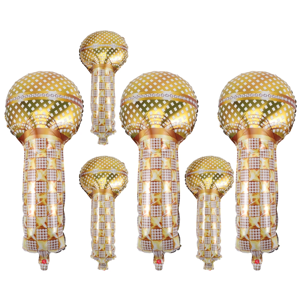 6pcs Microphone Balloon Aluminum Foil Balloons 4D Golden Microphone Balloon