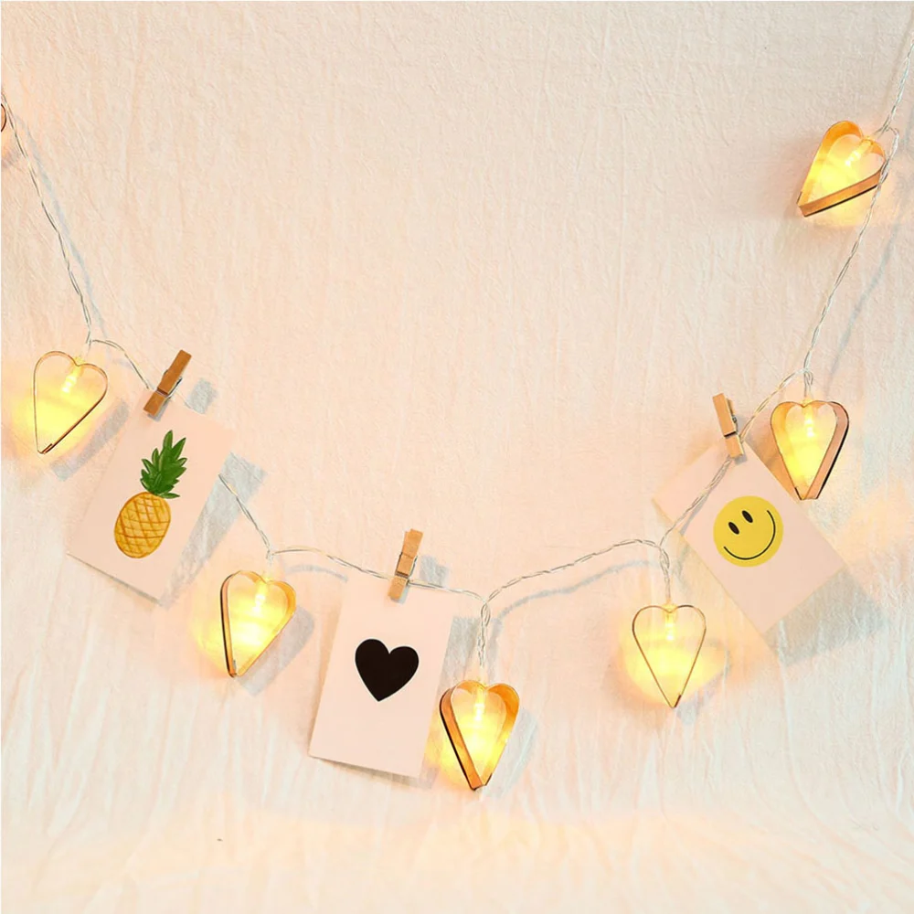 1.6M 10 LED Hollow out Love Heart Shaped String Lights Battery Operated Fairy Lights for Christmas Wedding Decoration