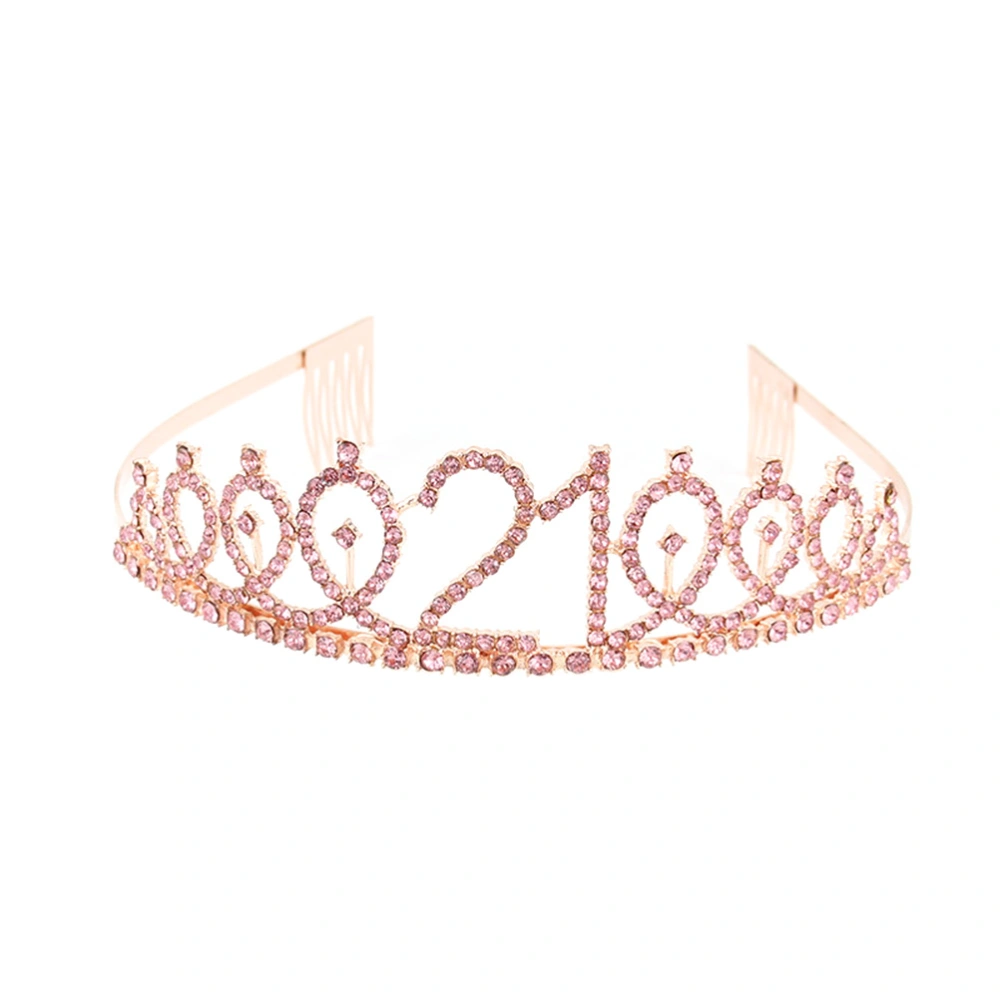 1PC Rhinestone Crown with Alloy Insertion Hair Comb Decorative Crown Hair for 21th Birthday (Rose Gold)