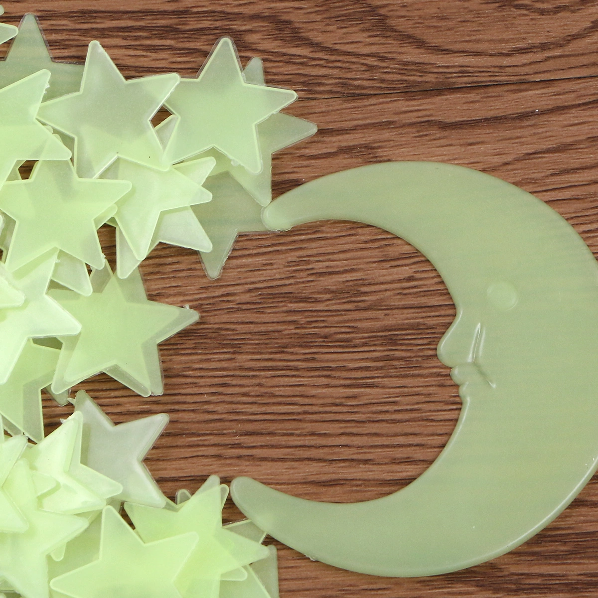 201pcs Luminous Star Moon Sticker Glowing Wall Decor DIY Room Decal Home Ornament for Girls Yellow-green
