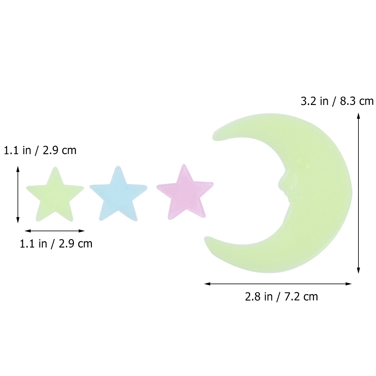 201pcs Luminous Star Moon Sticker Glowing Wall Decor DIY Room Decal Home Ornament for Girls Colorful and Yellow-green