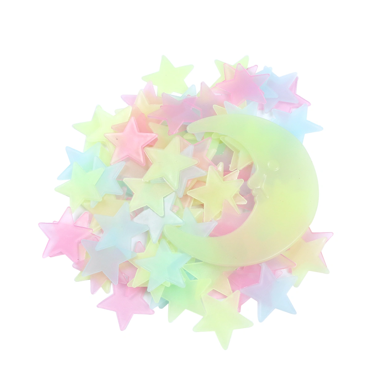 201pcs Luminous Star Moon Sticker Glowing Wall Decor DIY Room Decal Home Ornament for Girls Colorful and Yellow-green