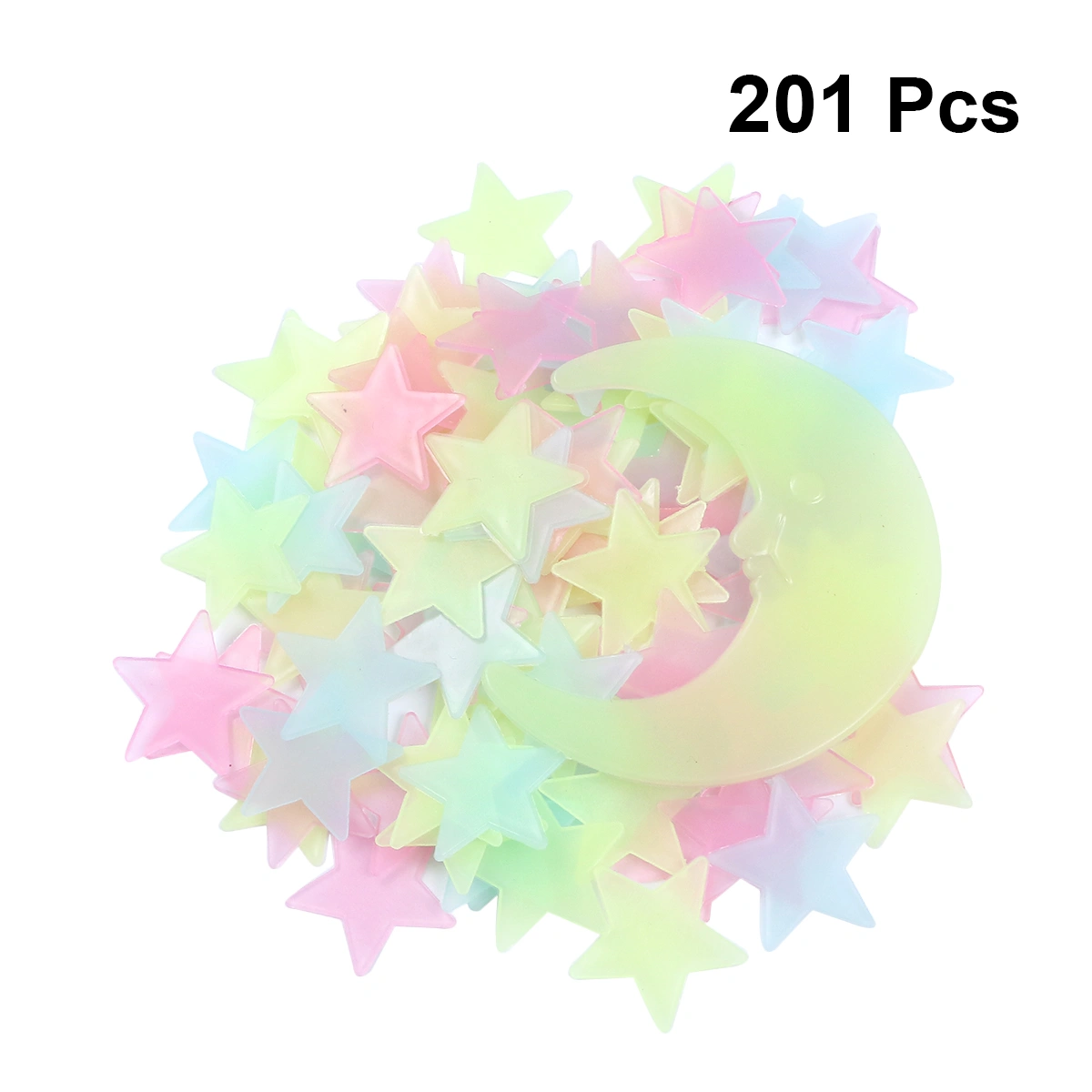 201pcs Luminous Star Moon Sticker Glowing Wall Decor DIY Room Decal Home Ornament for Girls Colorful and Yellow-green