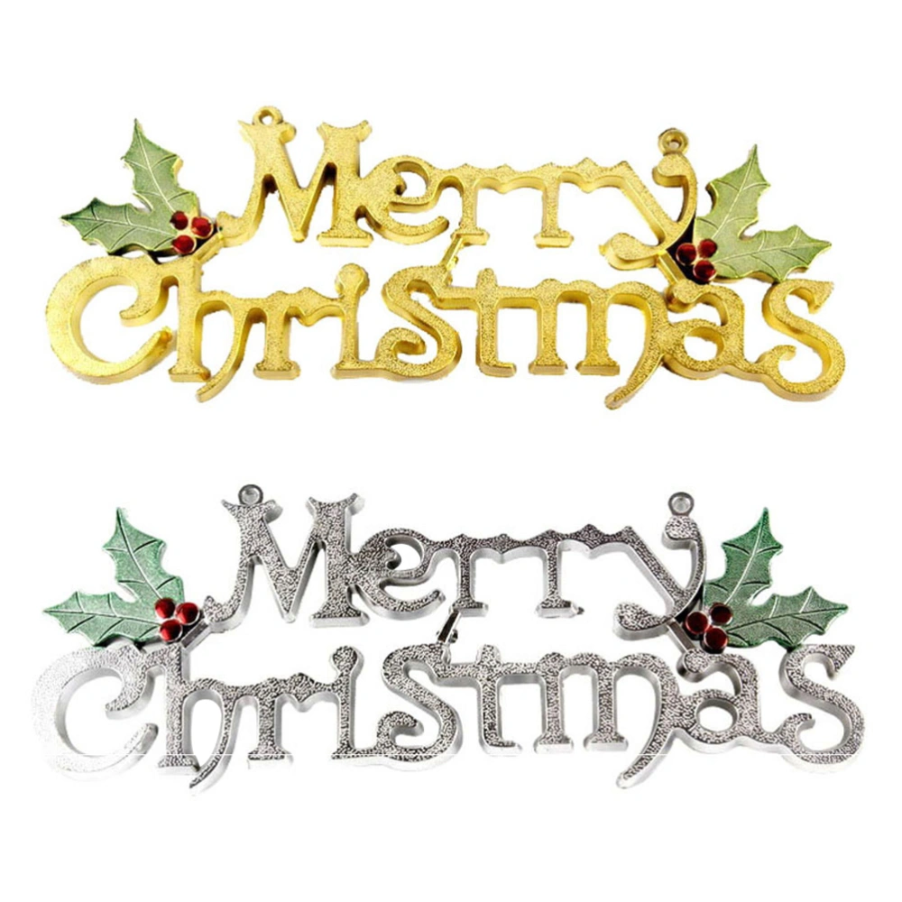 2pcs 25cm Merry Christmas Door Hanging Ornament Creative Door Pendant Decoration Party Supplies (Silver, Golden)