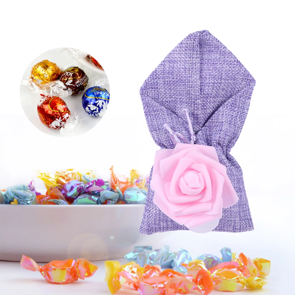 6pcs Linen Wedding Candy Bag Rose Decor Storage Bag for Wedding Party Gathering (Purple, Small Size)