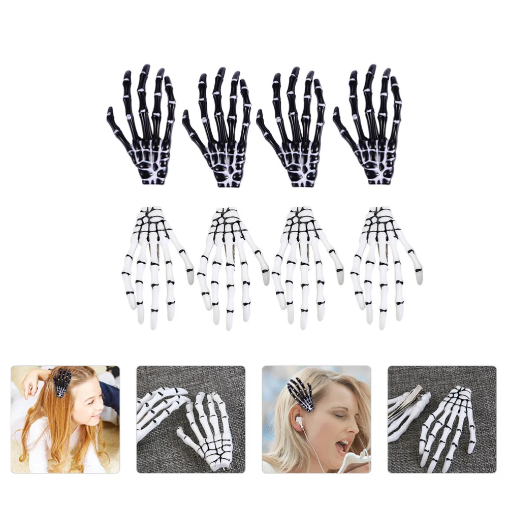 8Pcs Halloween Skeleton Hand Hairpins Scary Hand Bone Design Hair Clips