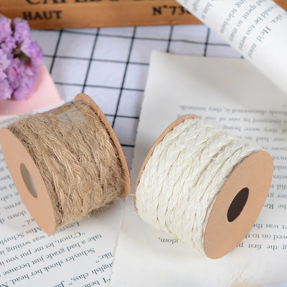 3PCS 5m Woven Natural Jute Rope Twine Durable Packing String for Gifts DIY Crafts Bundling (White)