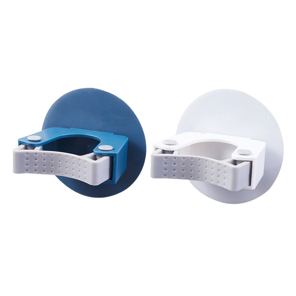 2Pcs Punch-Free Mop Hanging Rack Wall-Mounted Broom Rack Anti-Slip Hanging Clips White (Round Blue + Prismatic White)