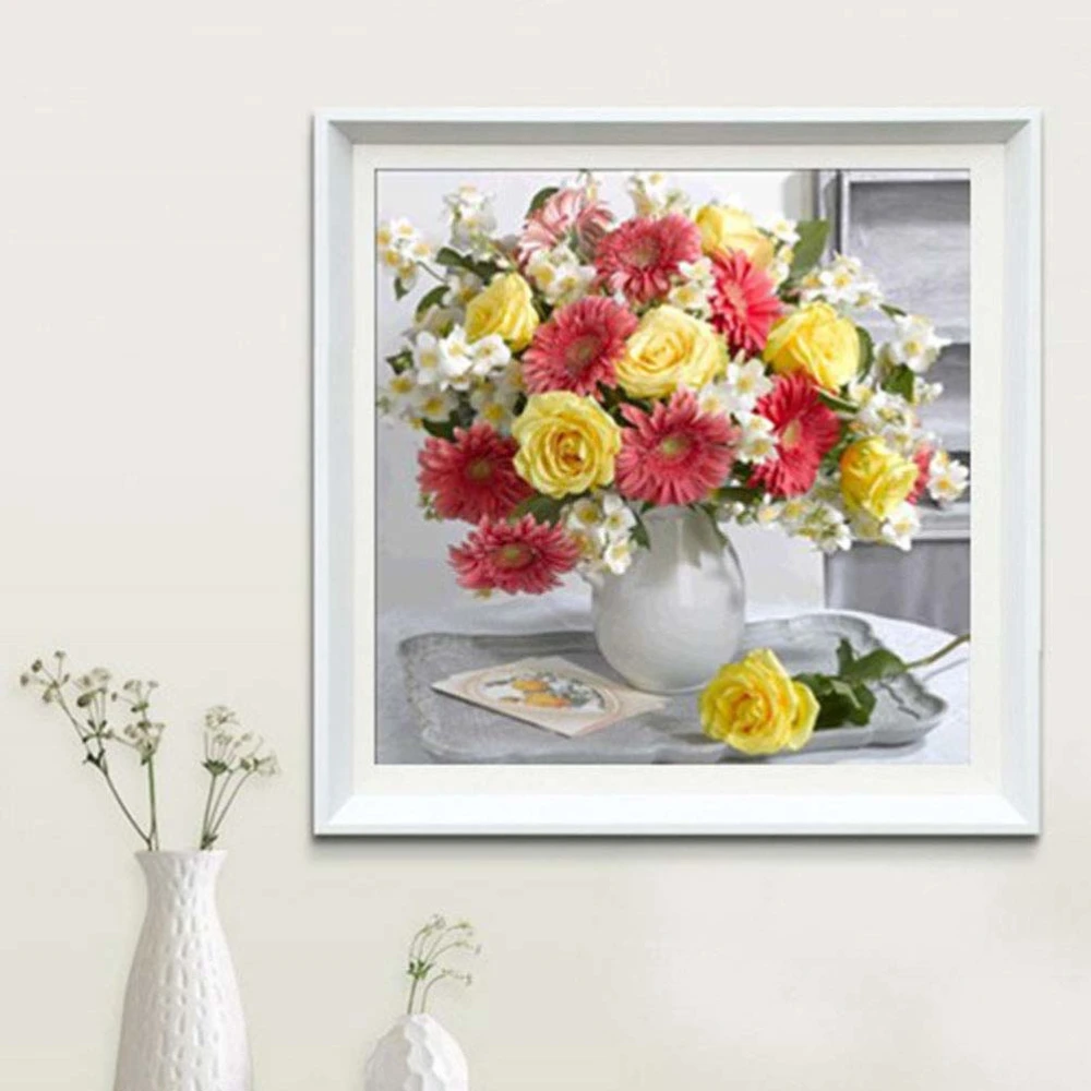 5D DIY Unframed Diamond Embroidery Painting of Colorful Flowers Handmade Cross Stitch Printing Craftwrok