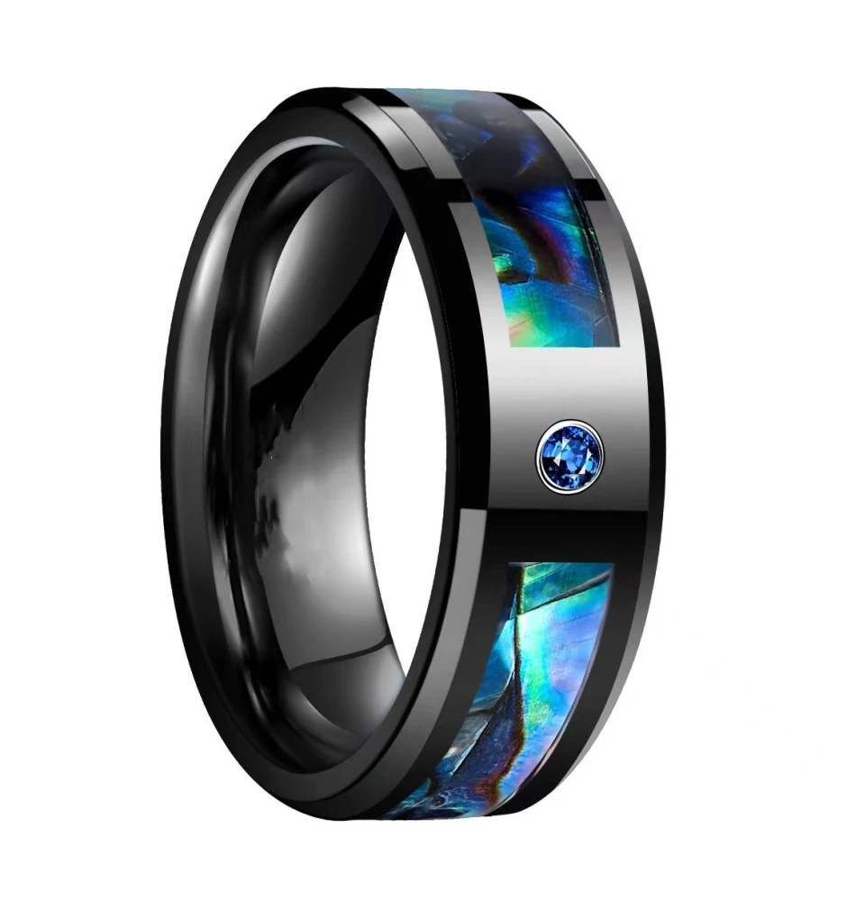 Titanium Steel Blue Carbon Fiber Diamond Dragon Ring