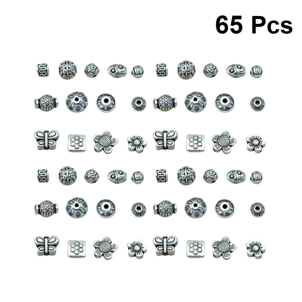 65pcs Vintage Small Tibetan Silver Alloy Spacer Beads Mixed Pendants Beads Charms for Jewelry Making Art Craft (Silver, Mixed Style)