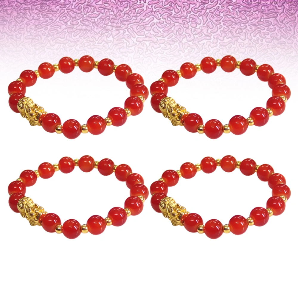 4pcs Simulation Agate Bracelets Wrist Band Fashion Wrist Decoration Hand Chain Gift for Girls (8mm Red)