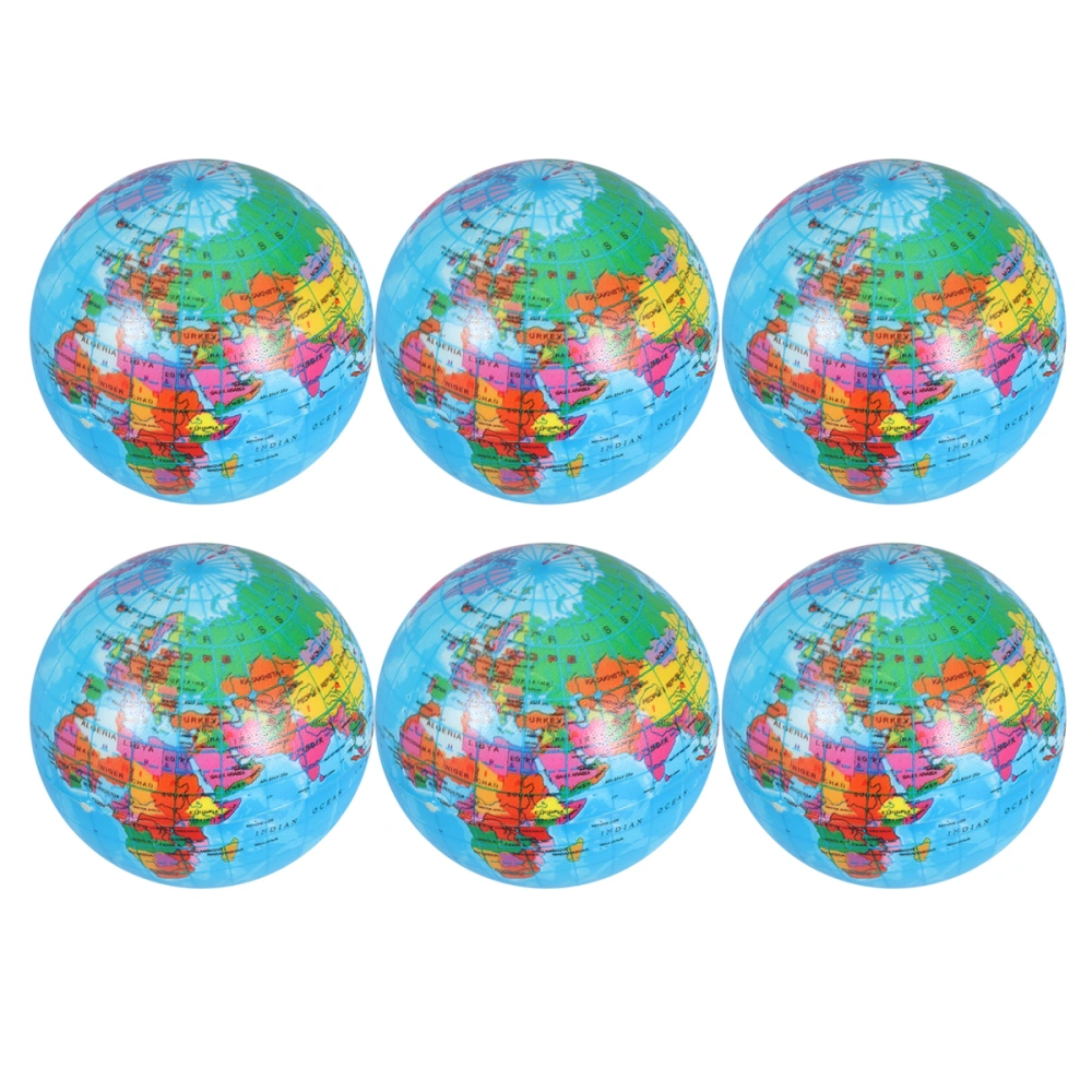 6pcs Globe PU Ball Toy Funny Relax Stress Balls Interesting Pressure Release Balls Teaching Tool for Kids Children Toddlers