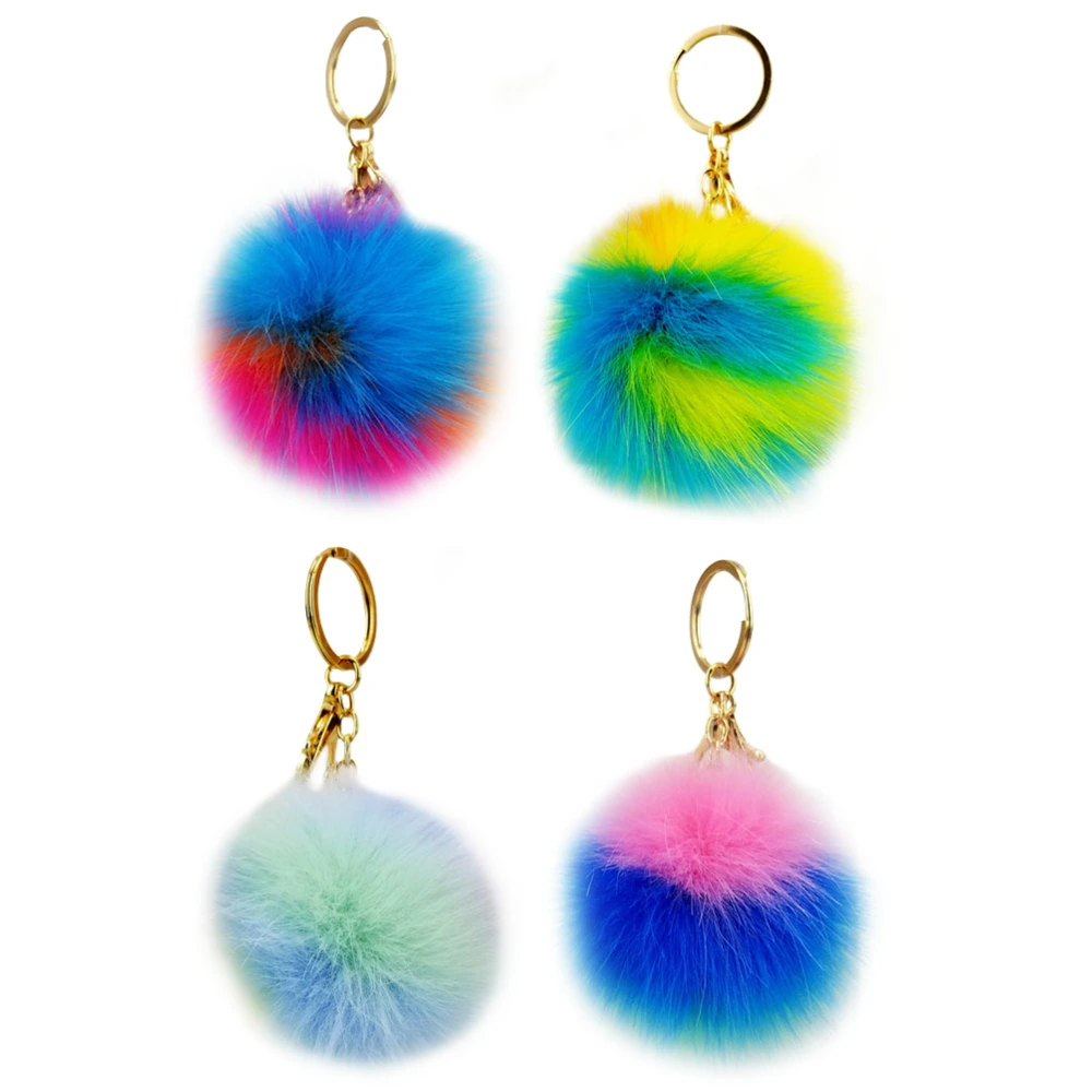 4Pcs Pom Pom Keychain Fluffy Puff Ball Keychain Beautiful Hanging Decoration