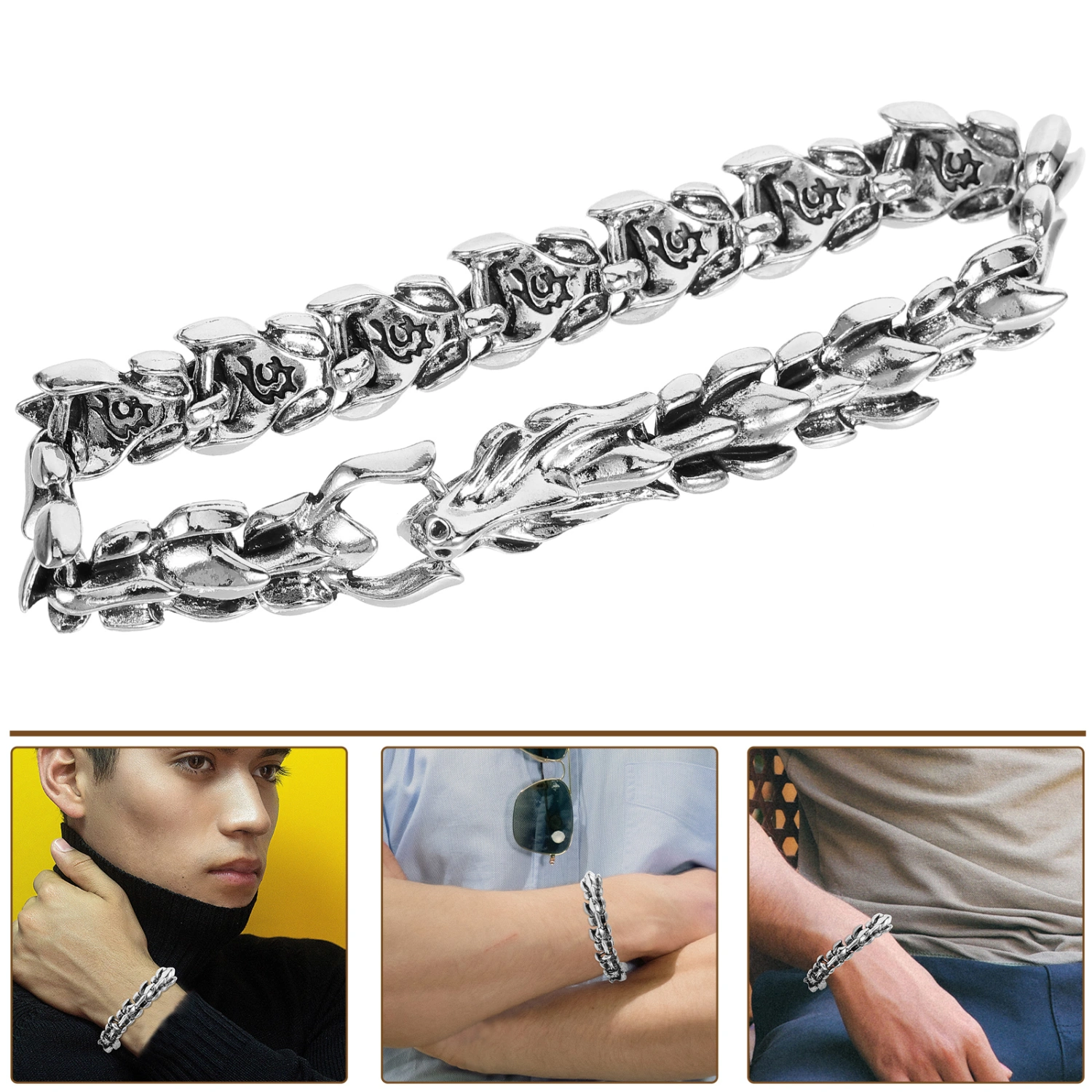 Dragon Bracelet Dragon Head Bracelet Punk Style Wrist Chain Men Wrist Jewelry