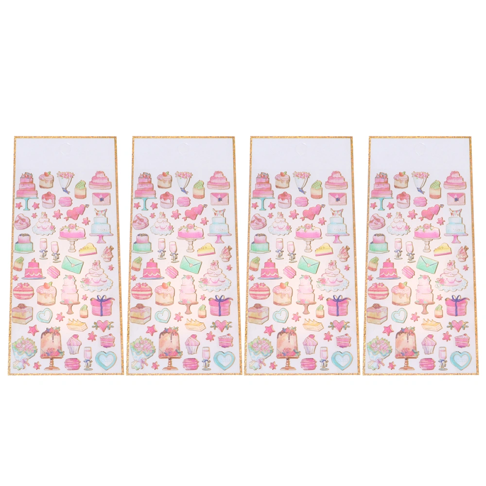 4 Sheets Creative Cartoon Stickers Crystal Stickers DIY Handcraft Stickers Transparent Stickers (Dessert Pattern)