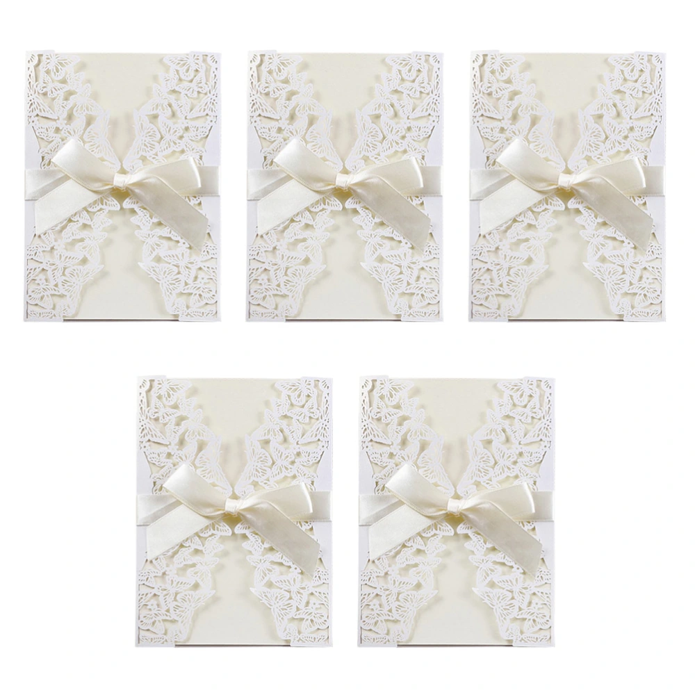 5pcs Creative   Cut Birthday Invitations Hollow Invitations Cards with Bowknots (White)