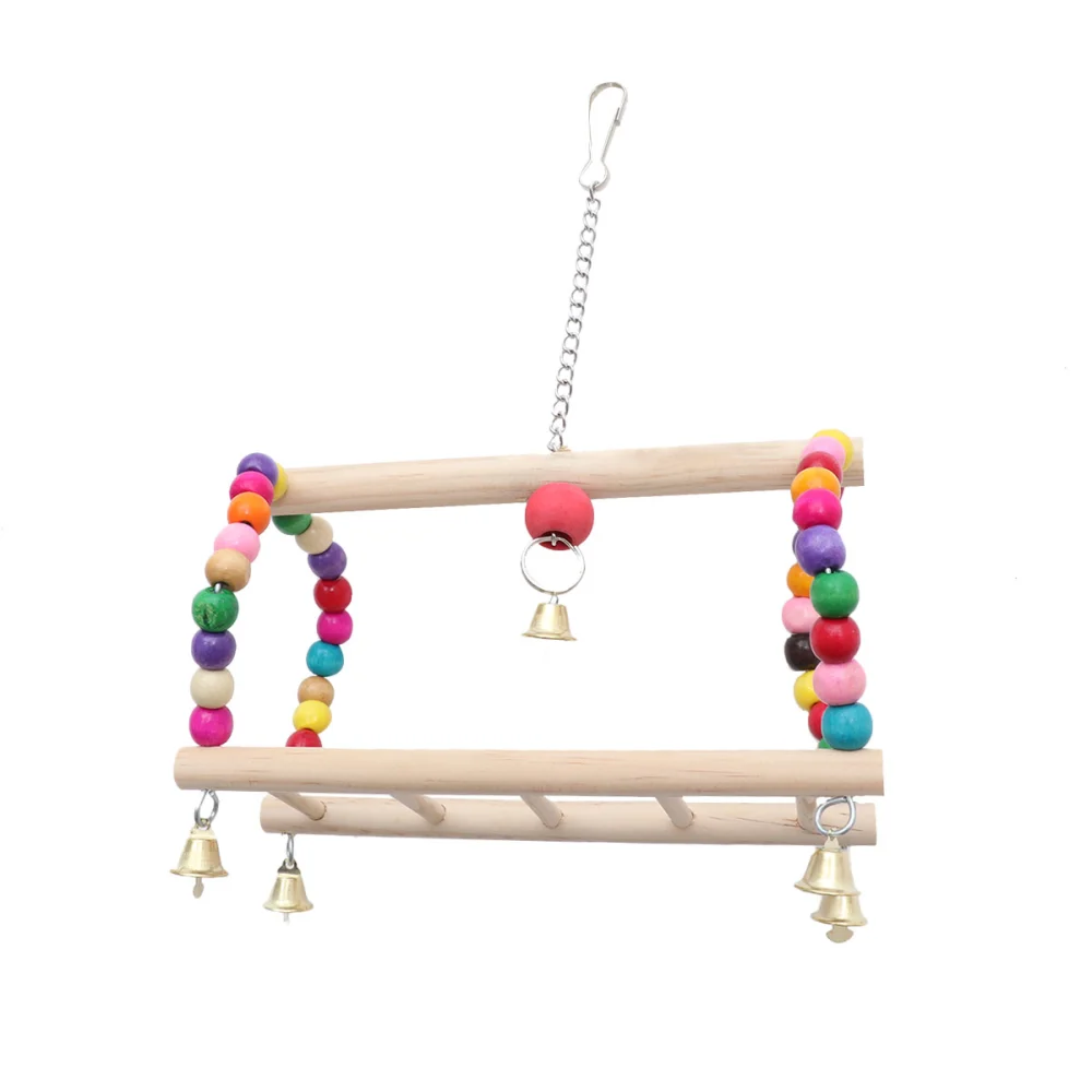 Colorful Parrot Bird Swing Wood Beads Hanging Bridge Toy Funny Birds Playing Swing