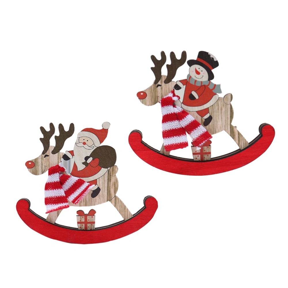 2pcs Christmas Rocking Horse Toys Ornament Creative Christmas Wooden Desktop Decorative Model Accessory Gifts for Living Room Bedroom Office(Size L, 1pc Santa Claus and 1pc Snowman)