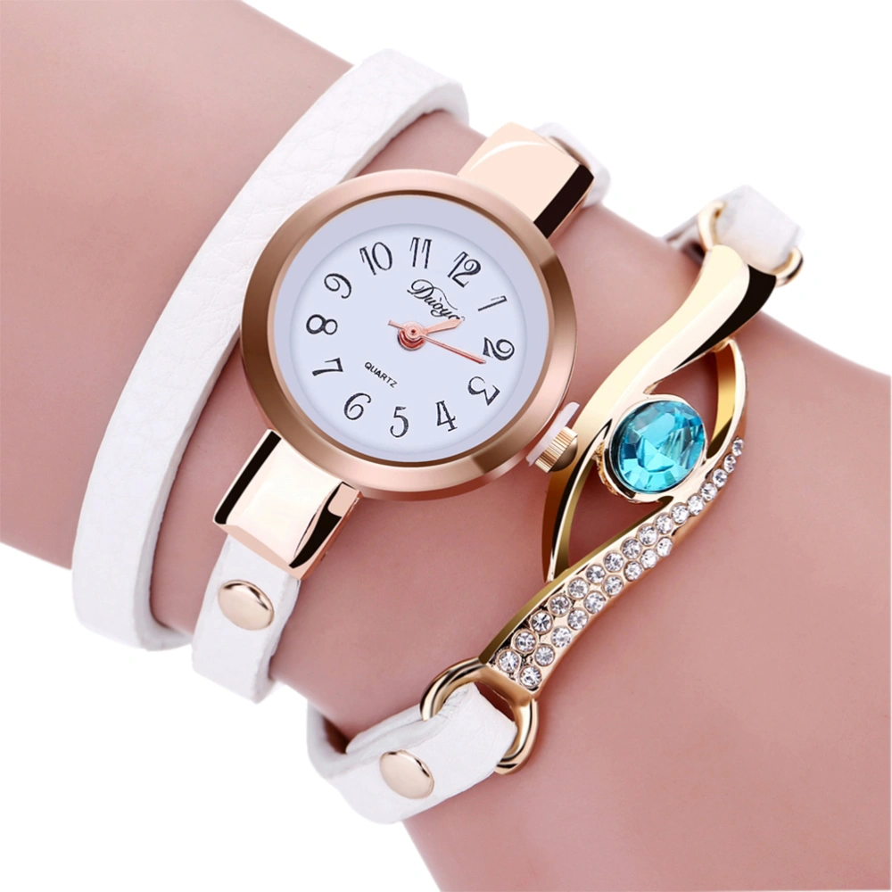 Duoya Fashion Watches Women Bracelet Leather Strap Crystal Watch Long Chain Wristwatches Jewelry Femme Gift Cool Watches (White)