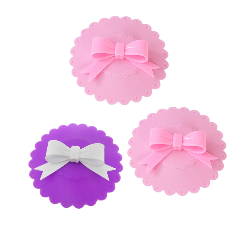 3pcs Bow-knot Pattern Lid Lovely Covers Food Grade Silicone Mug Cover Anti-dust Drink Cup Cover Random Color